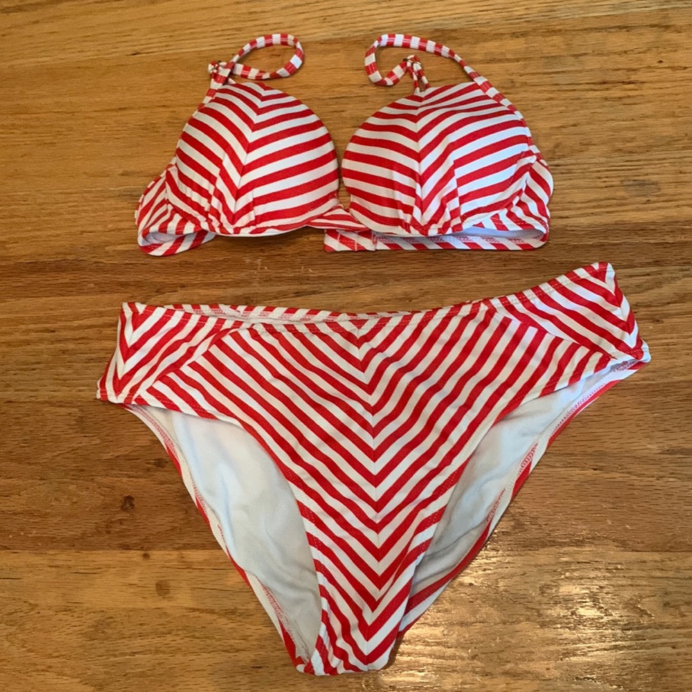 Xhilaration red and white stripe bikini